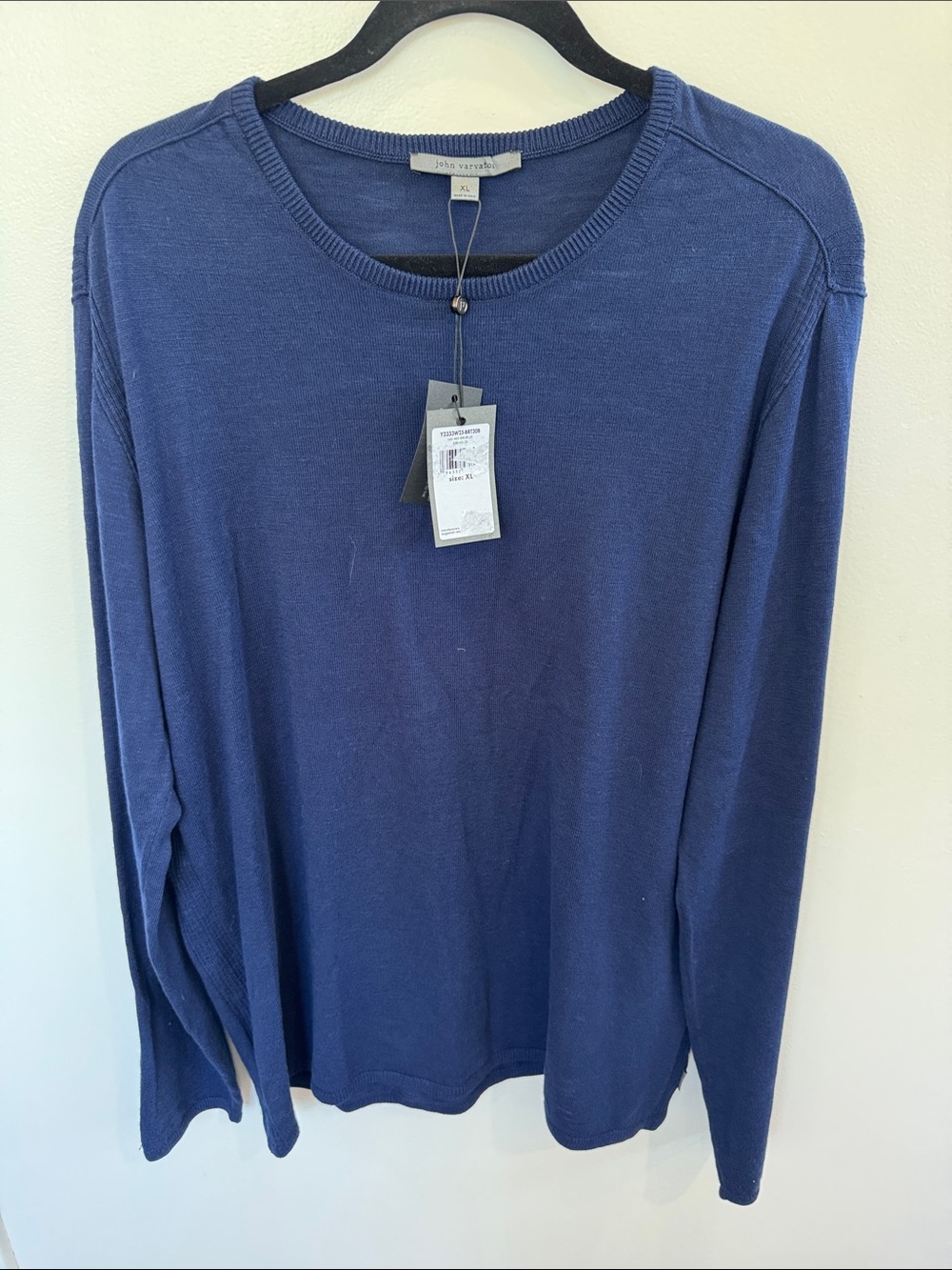 NWT John Varvatos organic cotton blue long sleeve preppy crewneck sweater XL